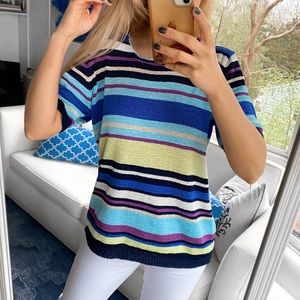 🌈 CANDA BLUE MULTI STRIPE KNIT SHORT SLEEVE SWEATER!